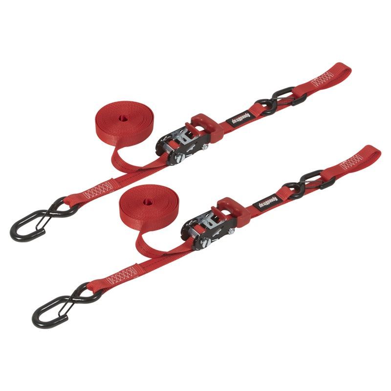 SpeedStrap 1In x 15Ft Ratchet Tie Down w/ Snap FtSFt Hooks Soft Tie (2 Pack) - Red - 11803-2