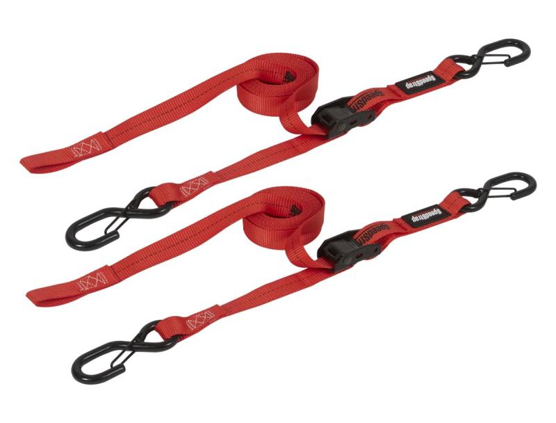 SpeedStrap 1In x 10Ft CAM-Lock Tie Down w/ Snap FtSFt Hooks (2 Pack) - Red - 12103-2