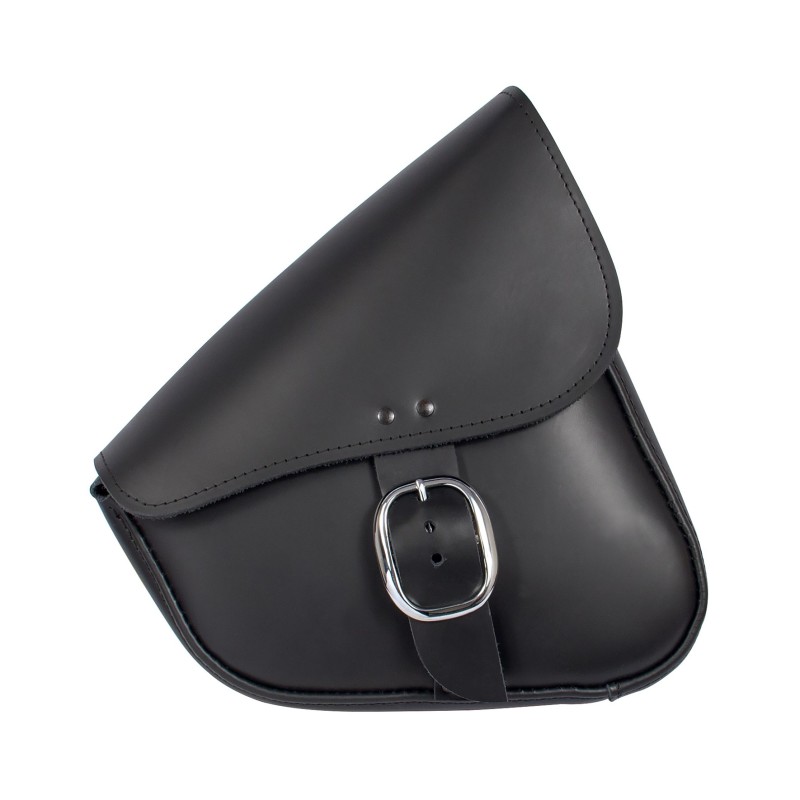 Willie & Max HD Sportsters, Custom Hard Tails Leather Swingarm Bag w/Chrome Buckle - Black - 59904-00