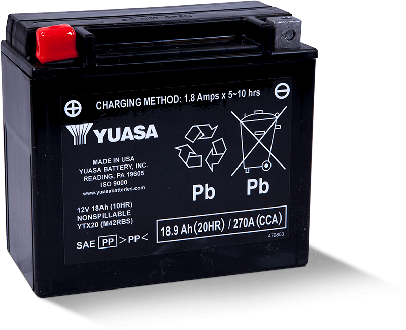 Yuasa YTX20 Maintenance Free AGM 12 Volt Battery - YUAM42RBS