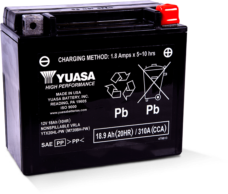 Yuasa YTX20HL-PW Maintenance Free AGM 12 Volt Battery - YUAM720BH-PW