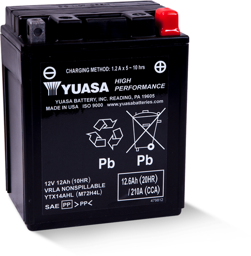 Yuasa YTX14AHL Maintenance Free AGM 12 Volt Battery - YUAM72H4L