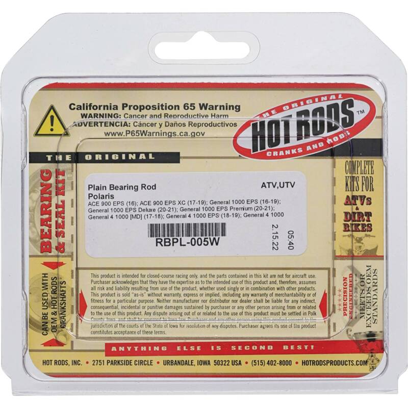 Hot Rods 11-13 Polaris RZR 900 XP 900cc Plain Bearing Rod - RBPL-005W