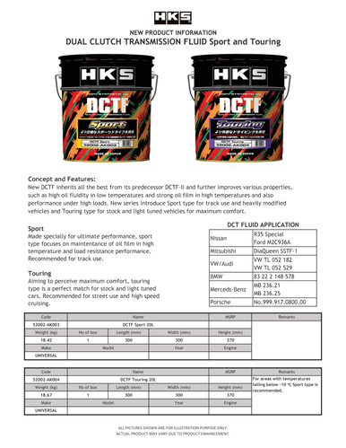 HKS Dual Clutch Transmission Fluid Touring 20L | (52002-AK004)