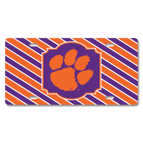 Clemson Metal License Plate - Stripes