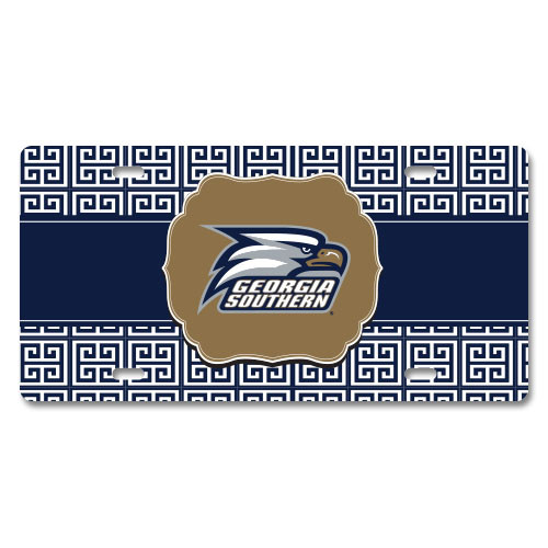 GA Southern Metal License Plate - Greek Key