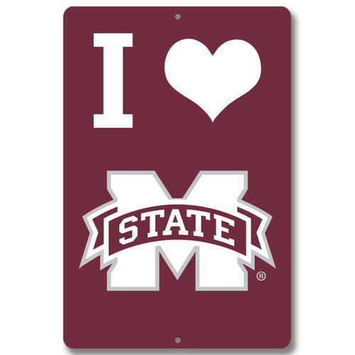 Mississippi State 12" x 18" Metal Sign - I Heart