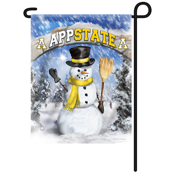 Appalachian State Snowman with Broom Garden Flag