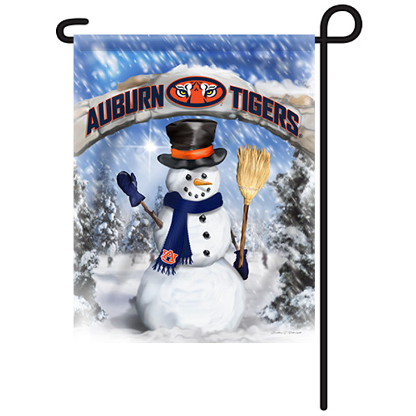 Auburn Snowman with Broom Garden Flag