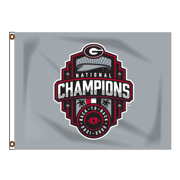 UGA Tailgate Flag - Back 2 Back National Champions - Silver