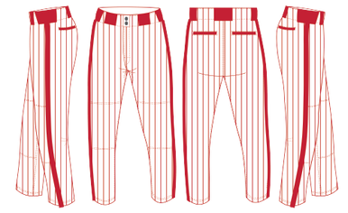 Red Pinstripe Baseball Pants Piped - JayMac Sports Products