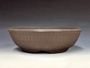 Bonsai Pot, Unglazed textured,  smooth dark chocolate brown clay,  8" 26162