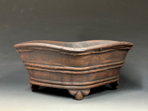 Bonsai Pot, Unglazed primitive Square, Cloud Feet,   8 3/8" across flat sides, 9 1/2" diagonally,  26235