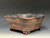 Bonsai Pot, Unglazed primitive Square, Cloud Feet,   8" across flat sides, 9 ⅜" diagonally,  26236