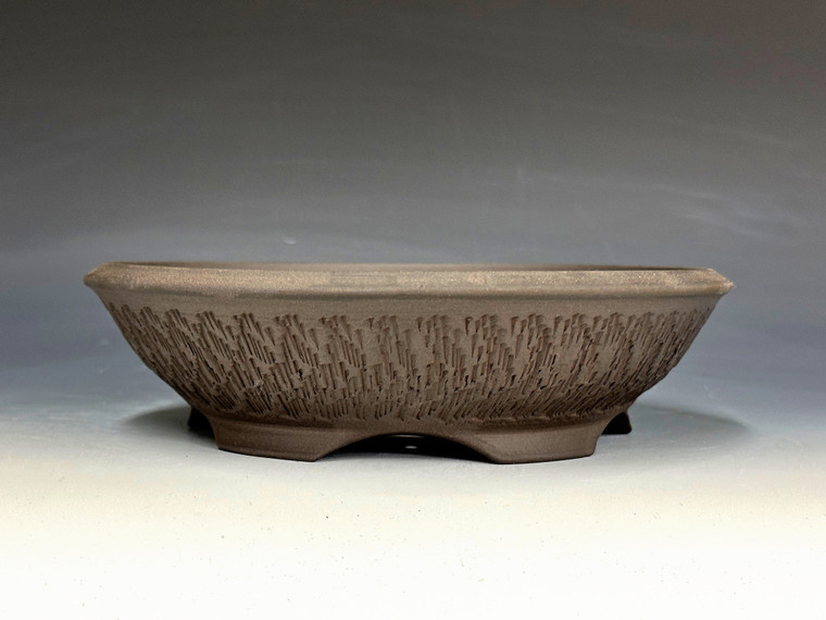Bonsai Pot, textured unglazed dark chocolate brown clay  7 1/2 ” dia 25115