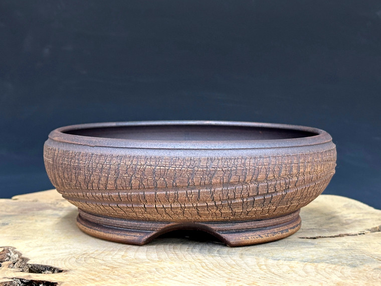 Bonsai Pot,  Cracked Finish, Unglazed,  8" 26049