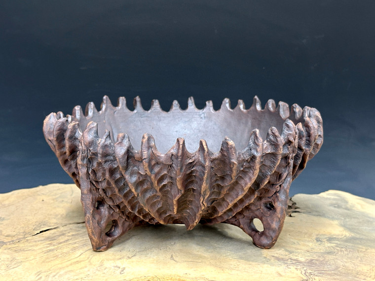 Bonsai Pot, Unglazed Primitive Claw Scoop, 10 3/4" dia  25642