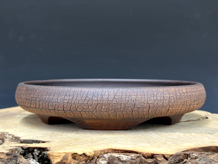 Bonsai Pot,  Cracked Finish, Unglazed,  9 3/8" 26046
