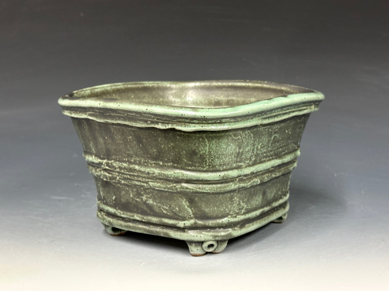 Bonsai Pot, Primitive Square, Cloud Feet, 6" across flat sides, 6 ¾" diagonally 26237