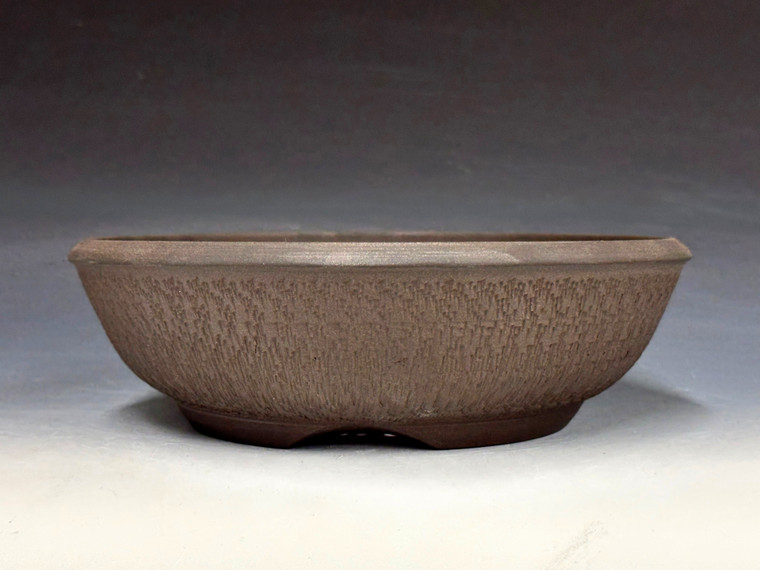 Bonsai Pot, Unglazed textured,  smooth dark chocolate brown clay,  8" 26162