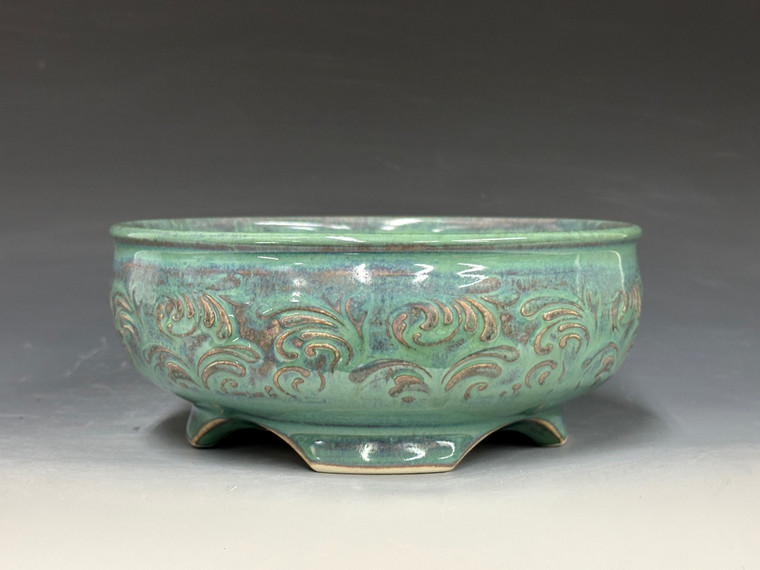 Bonsai Pot, textured, handmade by Iker Bonsai Pots, 6 3/4" dia 26214