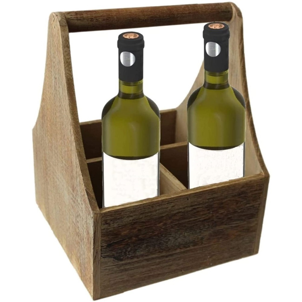Bottle Carrier Carrying Basket Oak Effect Wooden by Wrenbury