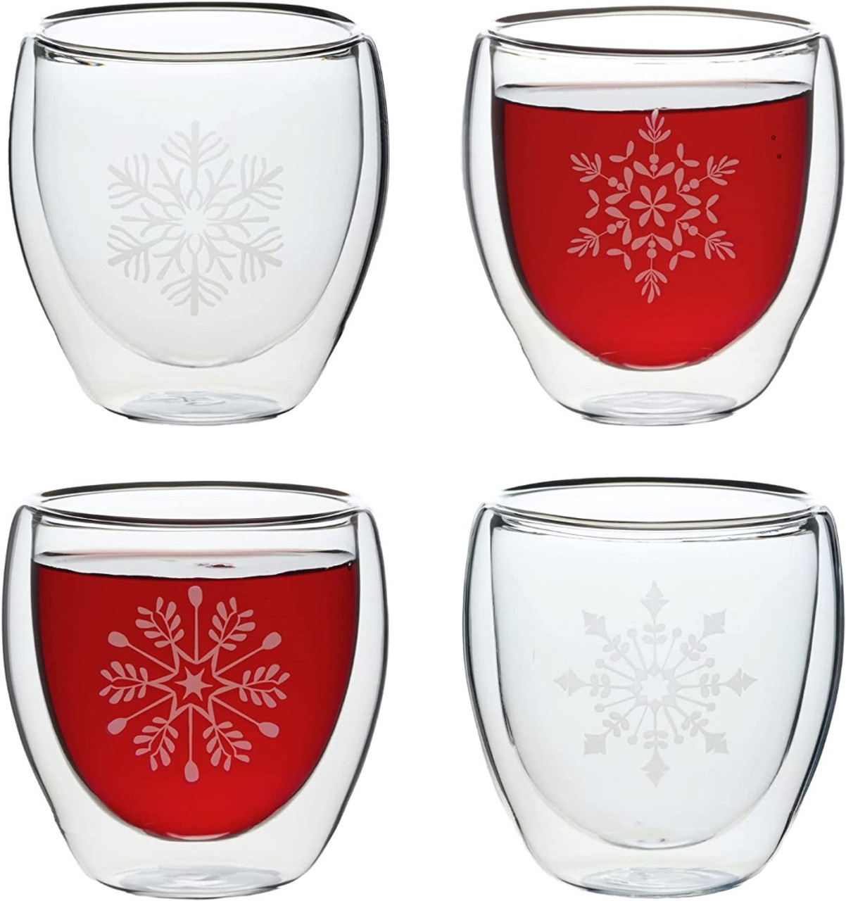 Set of 4 Mulled Wine Glasses Snowflake Designs 150ml