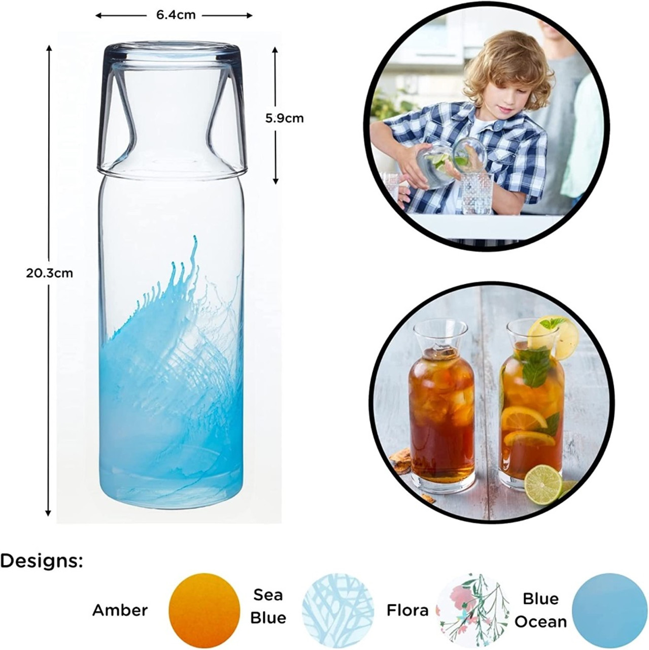 Blue Ocean Glass Water Carafe with Glass Tumbler