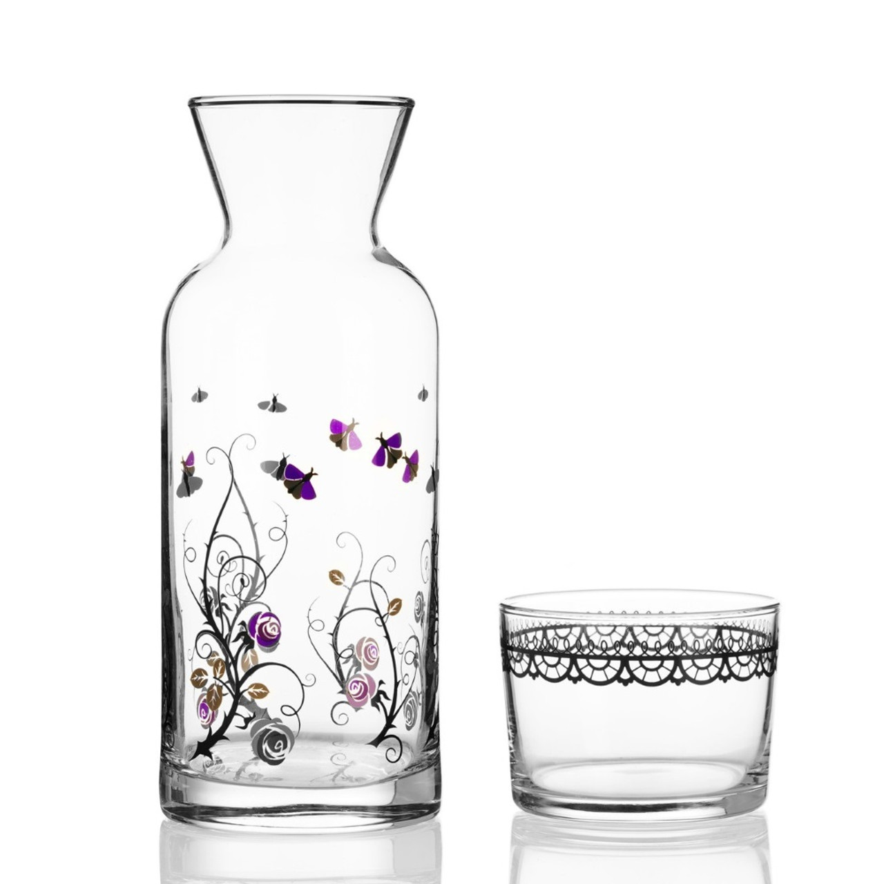 Gothic Glass Water Carafe with Glass Tumbler