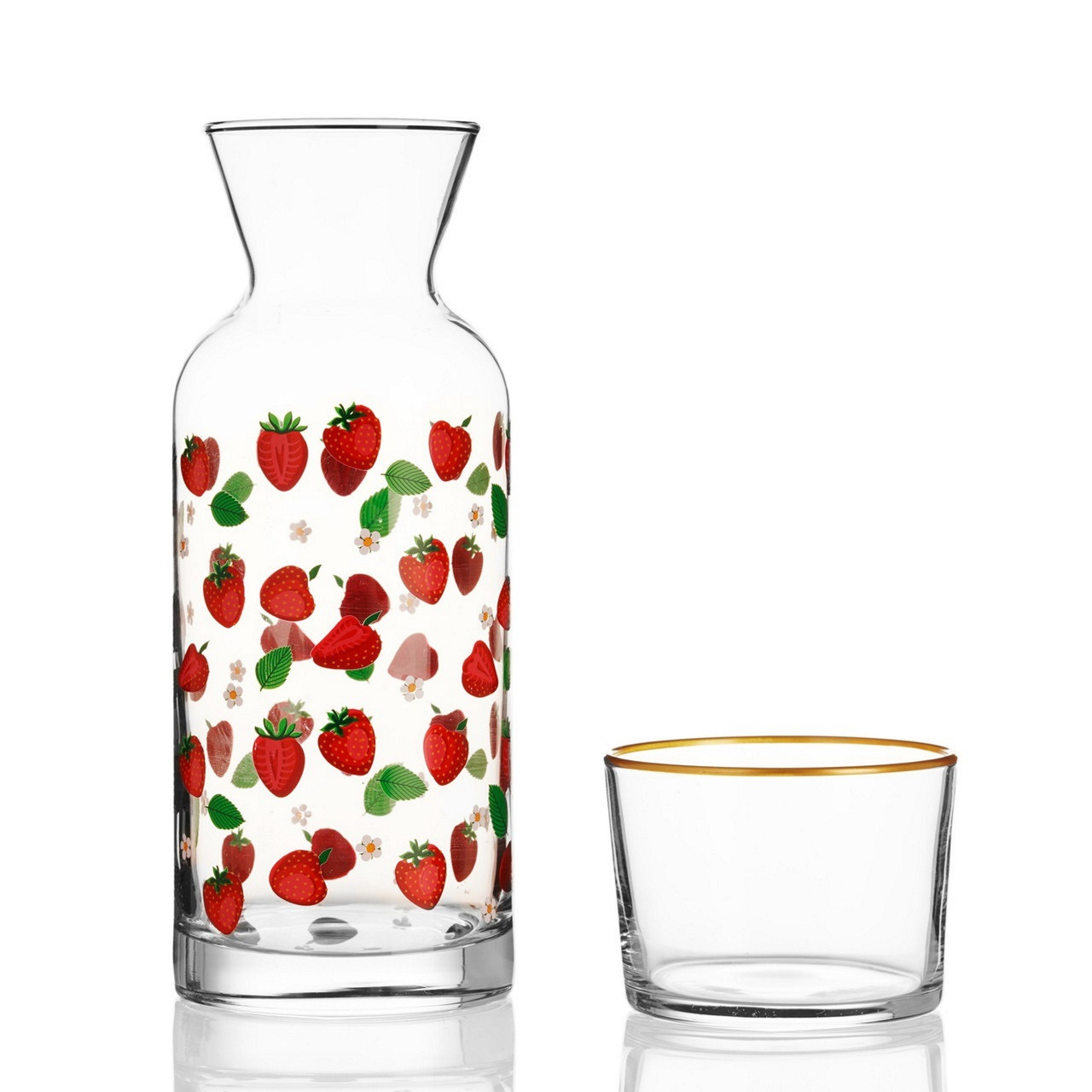 Strawberry Glass Water Carafe with Glass Tumbler