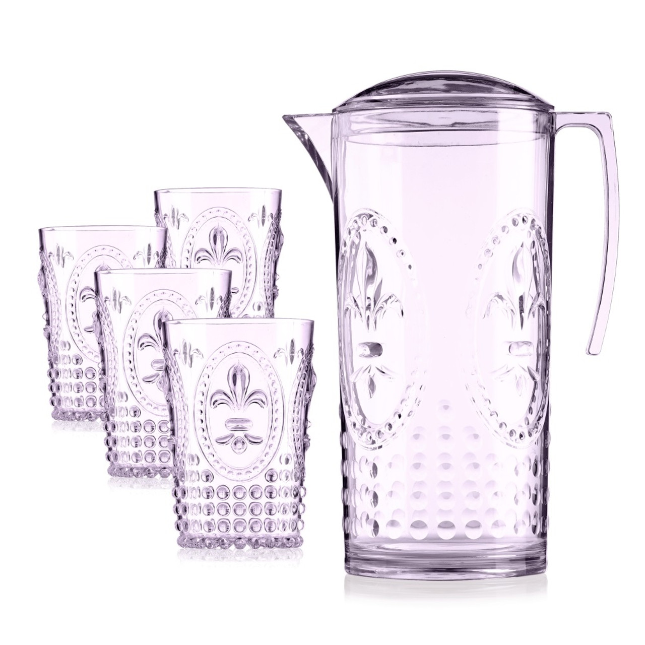 Elle Decor Acrylic Fleur De Lys Water Pitcher, Plastic Water