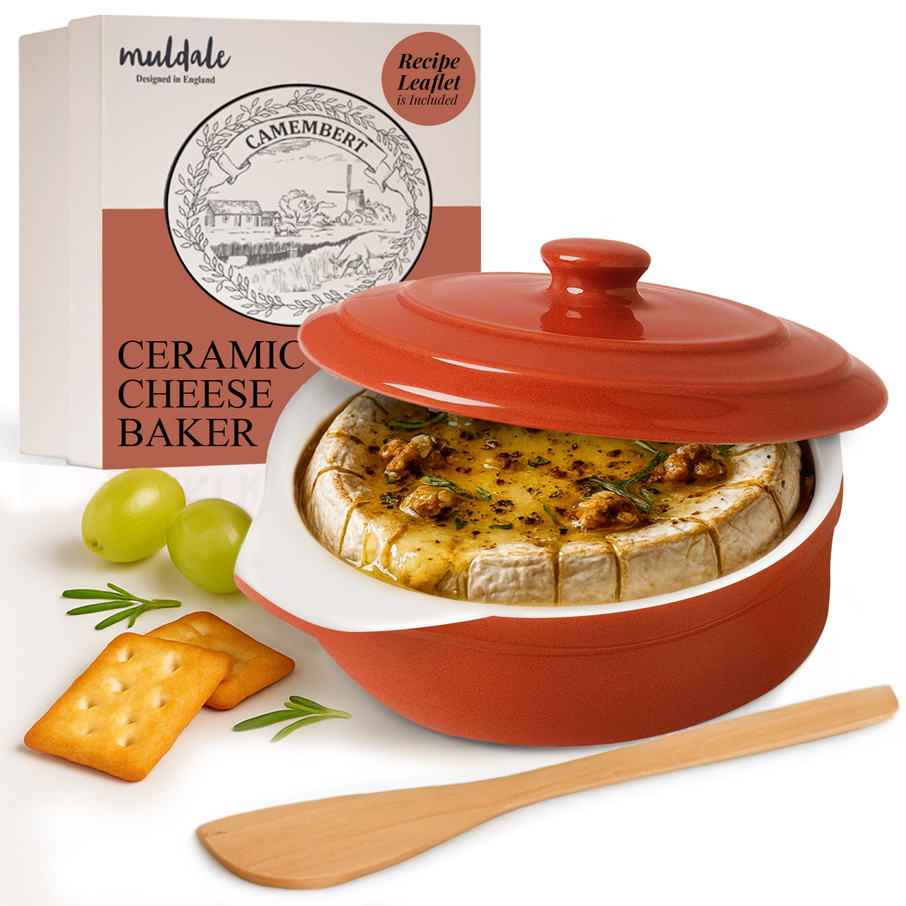 Red Cheese Brie Baker with Wooden Spreader - Main Image