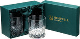 Wicklow Cut Crystal Whisky Glasses Set of 2, Lead Free European Tumblers 310ml with Satin Lined Gift Box