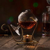 Gold Brandy Warmer Stand with Tea Lights, Snifter Heater, Gift Boxed