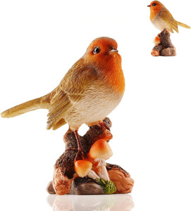 Resin Robin Ornament with Mushroom Lifelike Detail Resin Robin Ornament with Mushroom Lifelike Detail