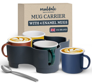 Lightweight No Slip Non Spill Cup Holder with 4 Enamel Mugs Lightweight No Slip Non Spill Cup Holder with 4 Enamel Mugs