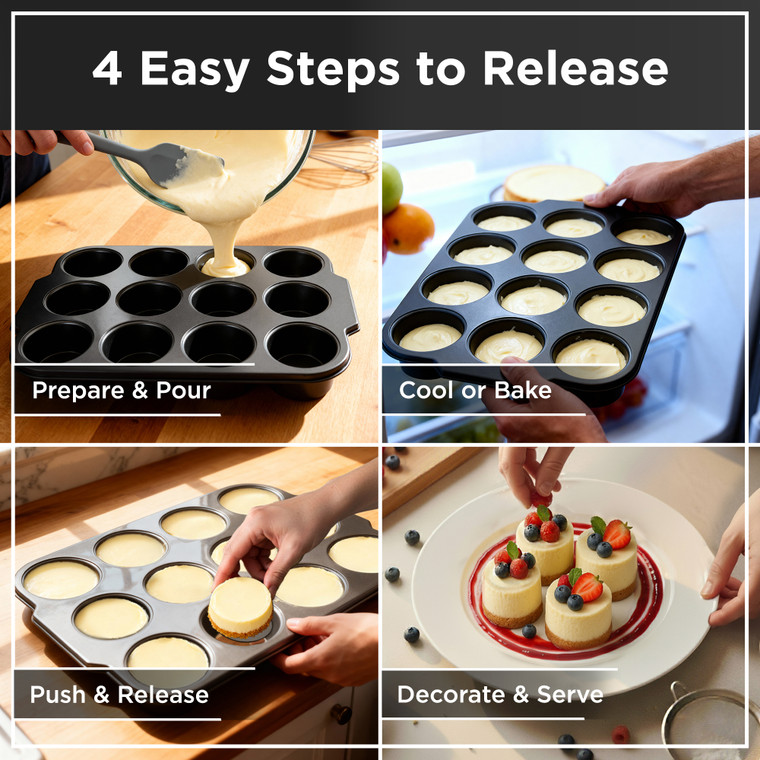 Professional Mini Cheesecake Pan — 12 Cup Loose Base Non-Stick