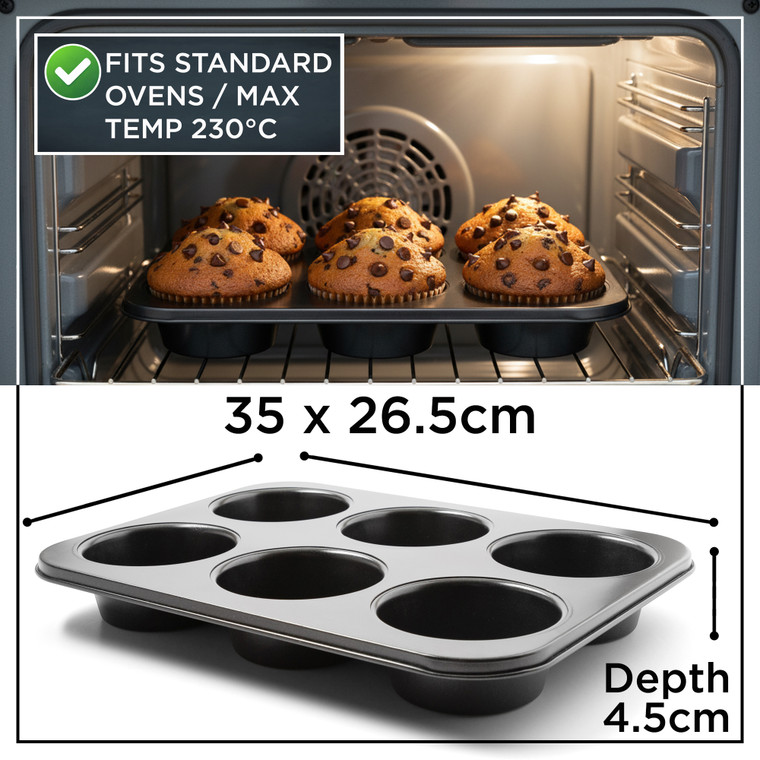 Non-Stick 6 Cup Large Jumbo Muffin Pan Tray