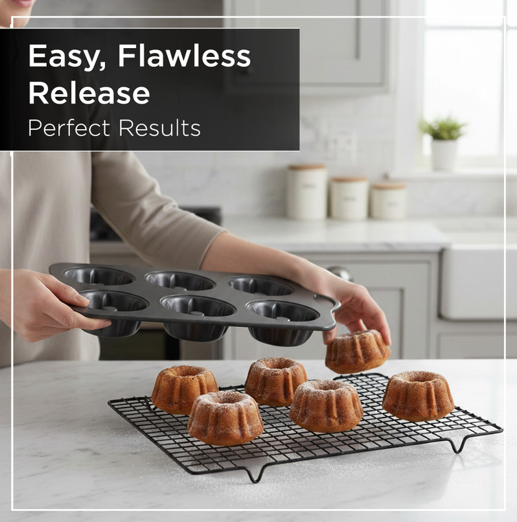Mini Fluted 6 Cup Cake Tin - Ring Pan with 9.5cm Cup Size