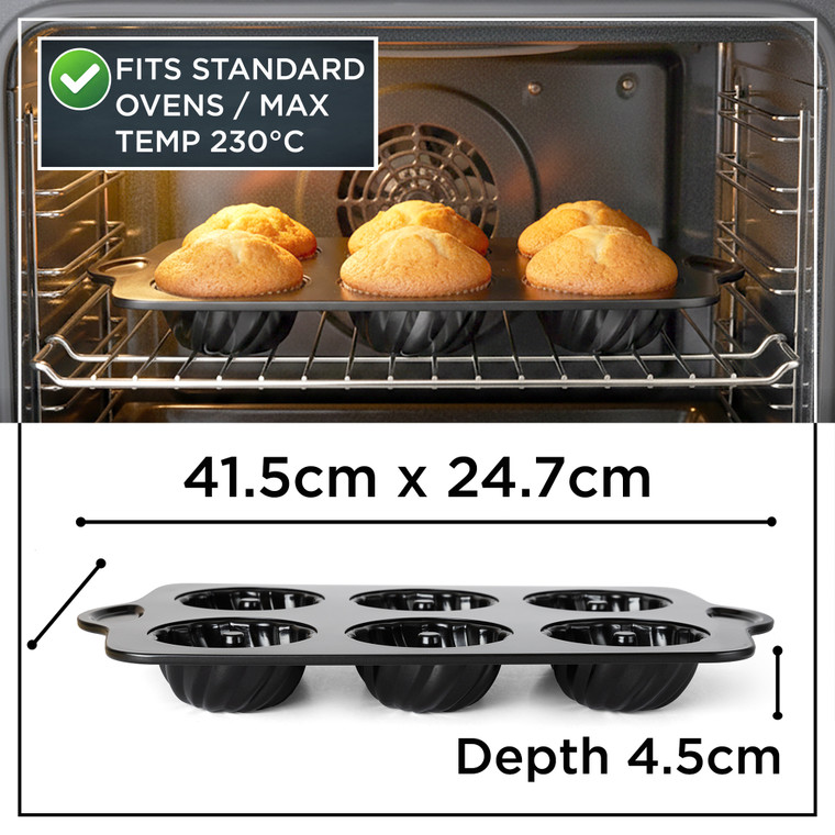 Mini Swirl Fluted 6 Cup Cake Tin - Ring Pan with 9.5cm Cup Size