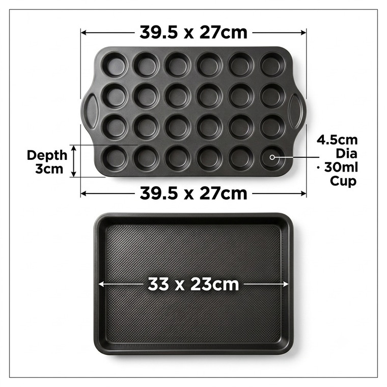 Batch Baking Bundle — 2 Mini Muffin Trays + 2 Small Baking Trays, Non-Stick Carbon Steel