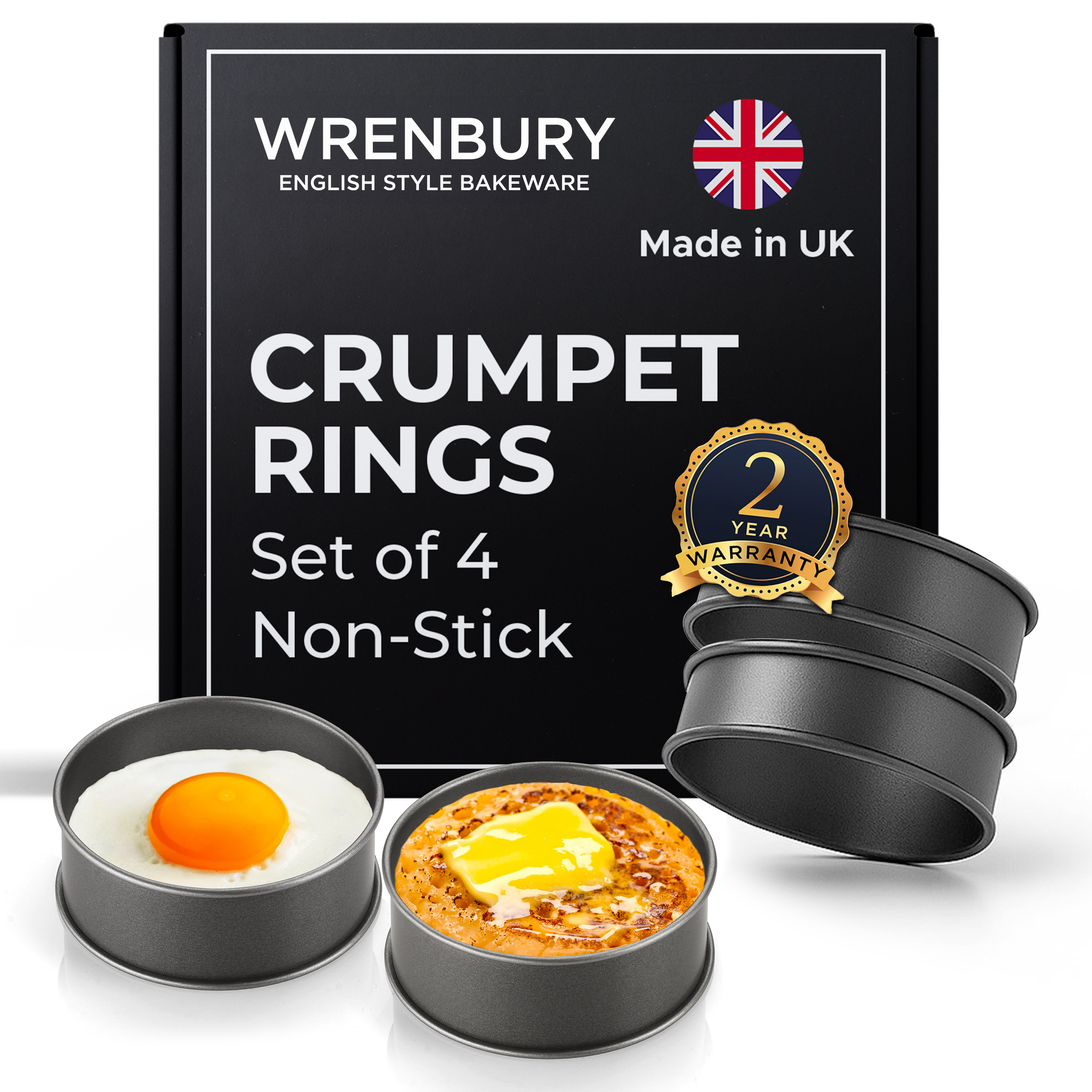 Wrenbury Non-Stick Crumpet Rings Set of 4 &mdash; Made in England
