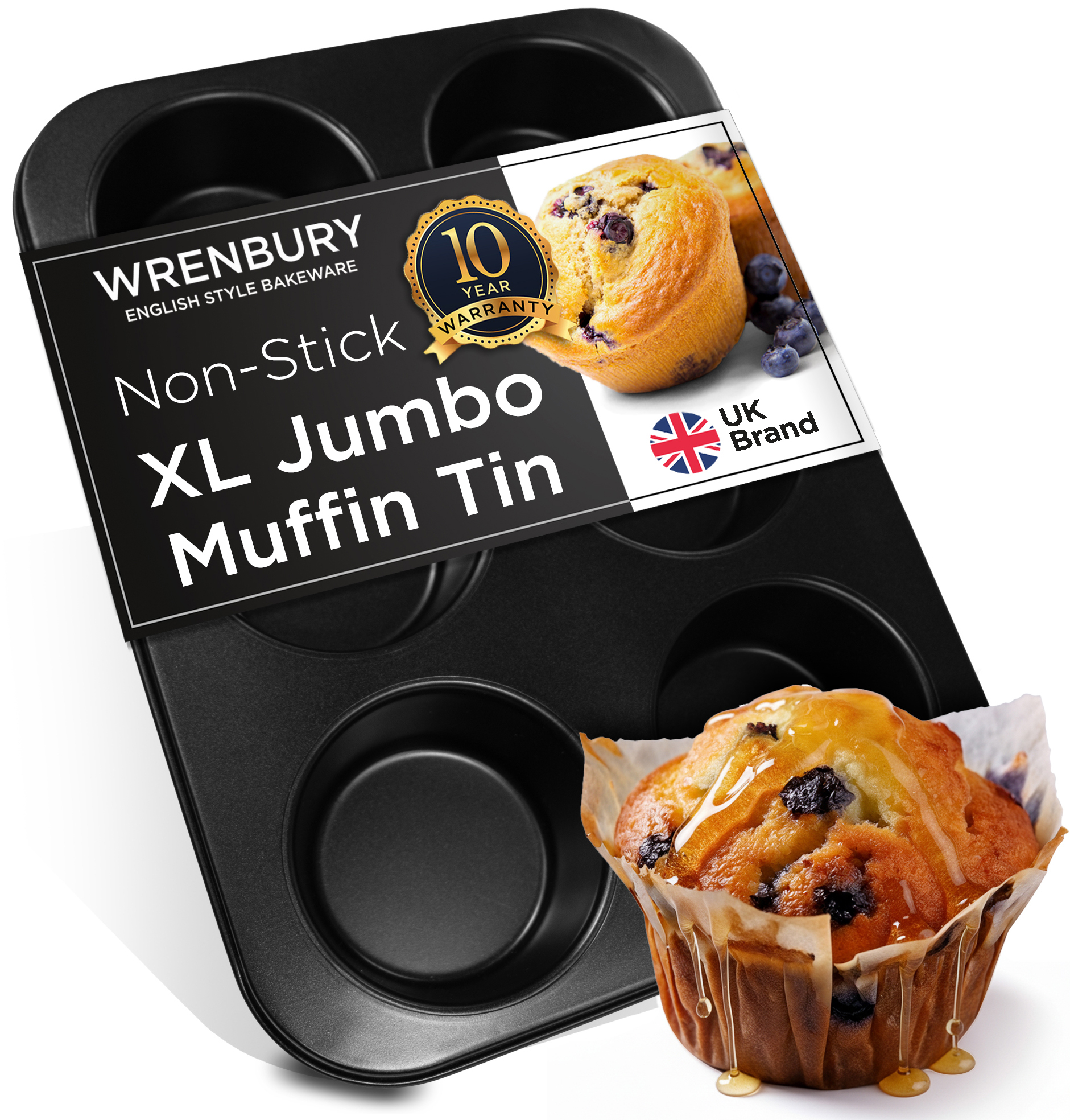Wrenbury Non-Stick 6 Cup Large Jumbo Muffin Pan Tray