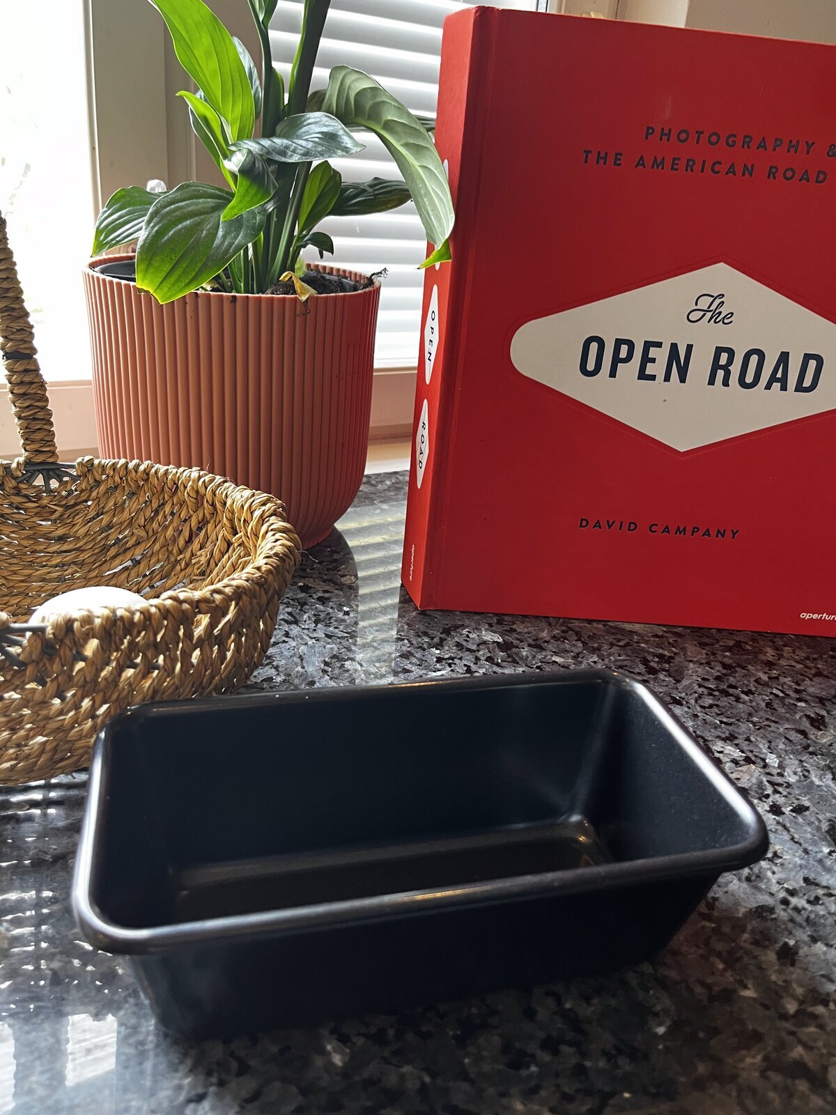 Empty Wrenbury 1lb carbon steel loaf tin on a kitchen worktop