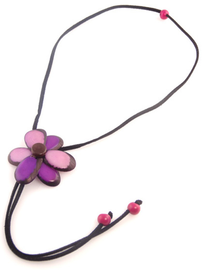 Tagua Flower Bolo Necklace - Purple