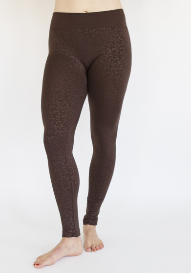 Animal Print Fleece Leggings-Brown