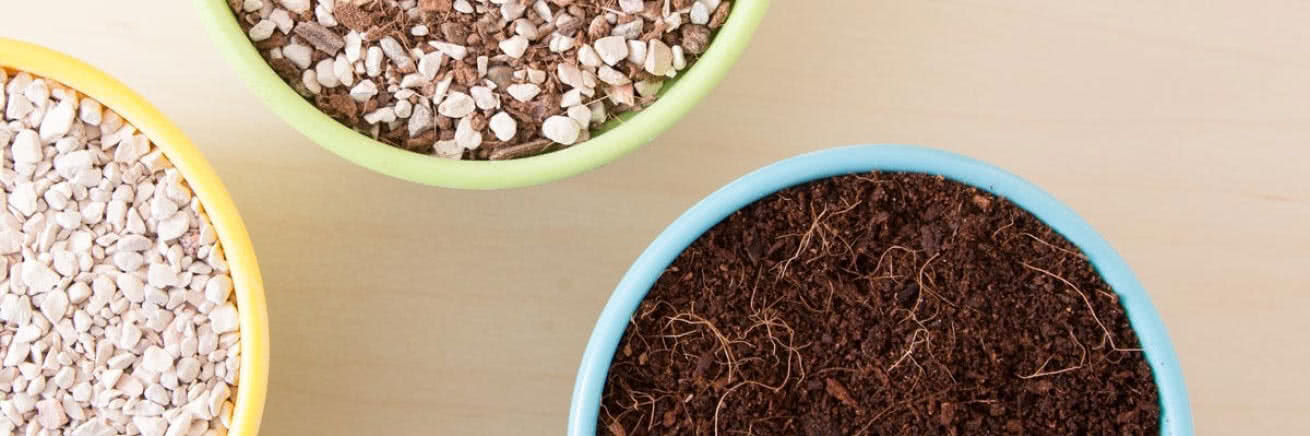 Pots of garden soil