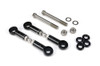 <ul>
<li><strong>100% designed, manufactured, and assembled in the USA<br />using only the finest certified US materials</strong></li>
<li>Quick and easy seat height adjustment from stock to -2.50&rdquo;</li>
<li>Lower center of gravity = lower elapsed times</li>
<li>Adjustable without removing links from bike <em>(for bikes equipped with a type-approved <a style="color: blue;" href="%%GLOBAL_ShopPathSSL%%/product_images/uploaded_images/Ducati_Type_Approved_Akrapovic_Exhaust_Example.jpg" target="_blank">Akrapovič exhaust</a> the muffler must be removed for on-bike lowering link adjustment)</em></li>
<li>Unique &lsquo;window&rsquo; design shows minimum thread engagement<br />for added safety assurance</li>
<li>CNC machined 6061-T6 billet aluminum link ends</li>
<li>Adjustment rods constructed from high-tensile strength<br />stainless steel with rolled threads</li>
<li>Jam nuts constructed from corrosion resistant stainless steel</li>
<li>Mil-spec black anodized finish with laser etched logos</li>
<li>Includes ultra-light Ti-6AL-4V titanium mounting hardware (50% lighter than steel)</li>
<li><strong>Note:</strong> Not compatible with OEM exhaust system</li>
<li><em>Kickstand modification required for proper bike stability at lowered settings</em></li>
<li><a style="color: blue;" href="%%GLOBAL_ShopPathSSL%%/content/Instructions/OTHER/998146.pdf" target="_blank">Click here to view Installation Instructions</a></li>
<li><a style="color: blue;" href="%%GLOBAL_ShopPathSSL%%/content/Instructions/OTHER/996447.pdf" target="_blank">Click here for Window Link Adjustment Consistency Instructions</a></li>
</ul>
<div class="moretab" data-title="Product Details">
<p>Innovative &lsquo;window&rsquo; allows remaining thread engagement to be visually inspected unlike many other fully-adjustable links on the market. This simple idea can prevent a potentially hazardous situation which could occur if the ends pulled out during the launch or down track. Links allow for ultra-fine rear ride height adjustments without removal from the bike. Corrosion free stainless steel construction with ultra-trick black anodized aluminum ends.</p>
<p>Allows rear ride height adjustments without removing links from bike. Use stock links (and/or calipers) as a guide with equal threads showing in each window, and then count the same number of flats on the adjustment rods on each link to adjust ride height. Use the window as a final inspection.</p>
<p><strong>Note:</strong> Window Links&trade; are not designed for off-road use</p>
</div>