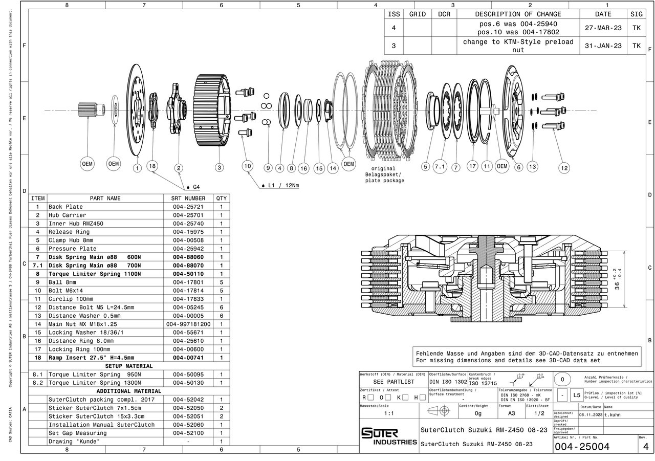 SuterClutch Suzuki RM-Z450 2008-2025