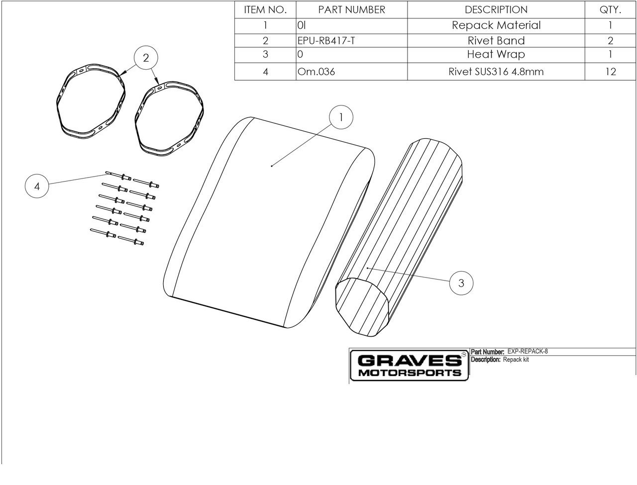 Graves Motorsports Exhaust Silencer Repack Kit - Octagon Graves Motorsports Exhaust Silencer Repack Kit - Octagon